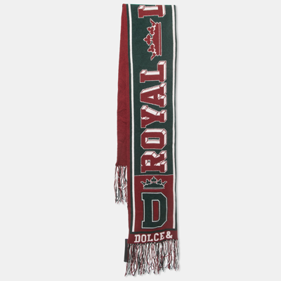 Pre-owned Dolce & Gabbana Red Logo Cashmere Fringed Muffler