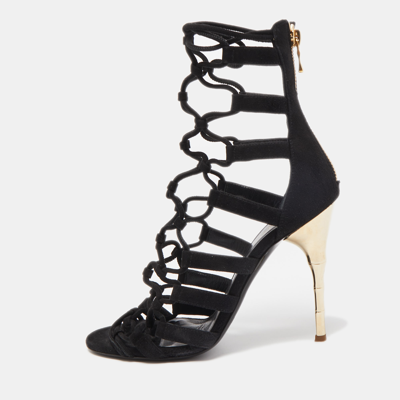 Pre-owned Balmain Black Suede Strappy Sandals Size 36