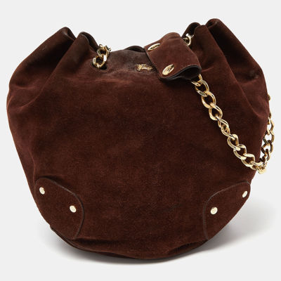 Pre-owned Burberry Brown Suede Chain Bucket Bag