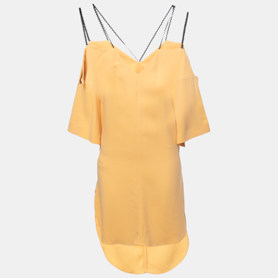 Pre-owned Roland Mouret Yellow Crepe Off-shoulder Belted Conway Dress M