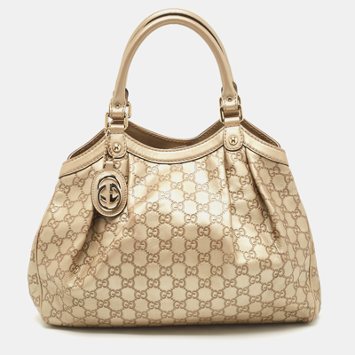 Pre-owned Gucci Ssima Leather Medium Sukey Tote In Gold