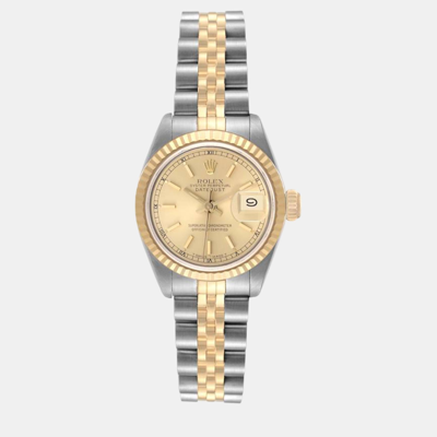 Pre-owned Rolex Datejust Steel Yellow Gold Champagne Dial Ladies Watch 69173