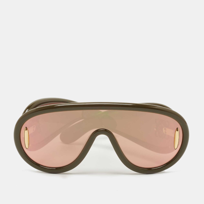 Pre-owned Loewe Khaki Green/pink Lw40108i Shield Sunglasses