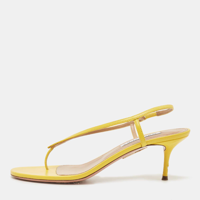 Pre-owned Aquazzura Yellow Leather Slingback Sandals Size 38