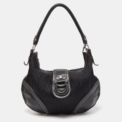 Pre-owned Aigner Black Signature Canvas And Leather Zip Hobo