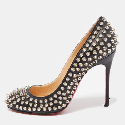 Pre-owned Christian Louboutin Black Leather Pigalle Spikes Pumps Size 36