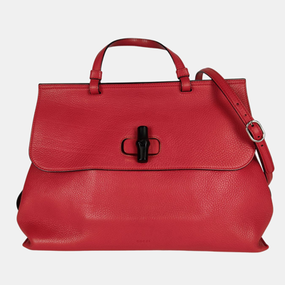 Pre-owned Gucci Bamboo Daily Top Handle Bag In Red