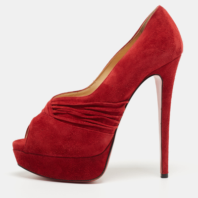 Pre-owned Christian Louboutin Red Suede Drapadita Pumps Size 38