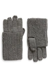 Allsaints Traveling Foldable Cuff Knit Gloves In Grey Marl