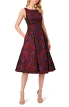 ADRIANNA PAPELL FLORAL JACQUARD FIT & FLARE COCKTAIL DRESS