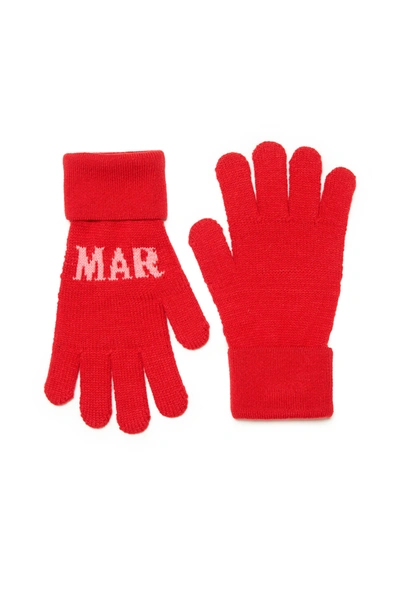 Marni Kids' Logo-intarsia Wool-blend Gloves In Red