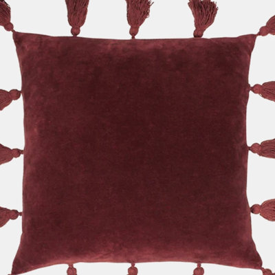 Furn Medina Velvet Tassel Throw Pillow Cover In Red