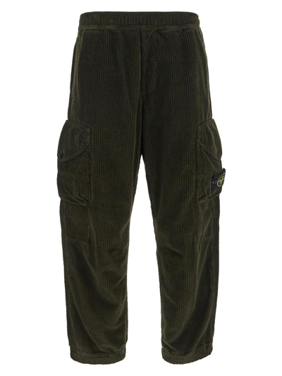 Stone Island Loose Ribbed Trousers In Green