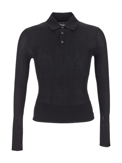 Dolce & Gabbana Ribbed Viscose Polo Shirt In Black