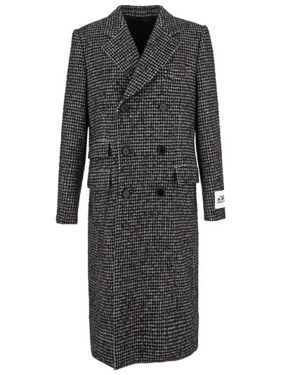 Dolce & Gabbana Double-breasted Wool Houndstooth Coat In Black