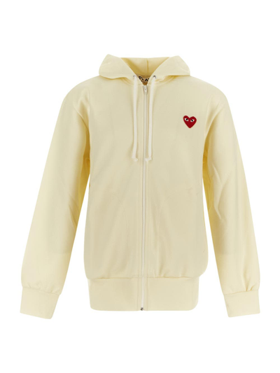 Comme Des Garçons Play Small Heart Hooded Sweatshirt In Ivory