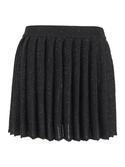 Self-portrait Pleated Sequined Knit Mini Skirt In Black