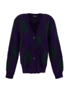Burberry Purple Cardigan With Argyle Motif In Wool Woman In Multicolor