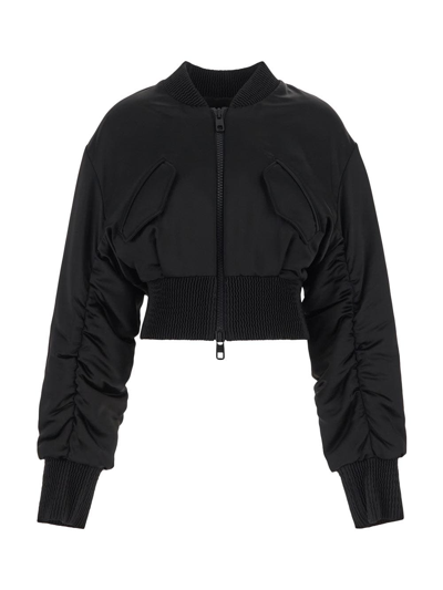 Dolce & Gabbana Short Duchesse Bomber Jacket With Draped Sleeves In Black