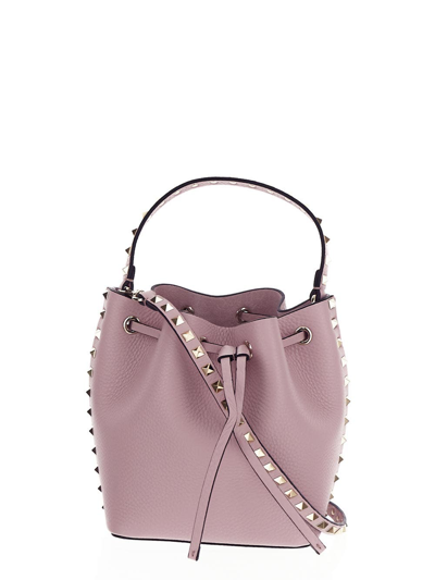 Valentino Garavani Rockstud Leather Bucket Bag In Lilac