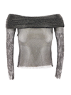 Self-portrait Rhinestone Fishnet Top In Black