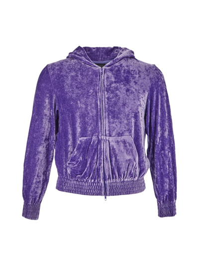 Balenciaga Fitted Crystal Logo Velvet Zip Hoodie In Lilac