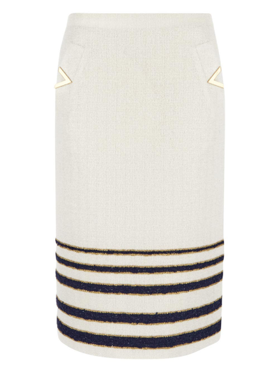 Valentino V-logo Tweed Midi Skirt In Ivory