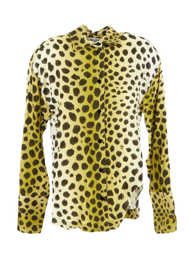 Attico Cheetah-print Long-sleeve Shirt In Yellow