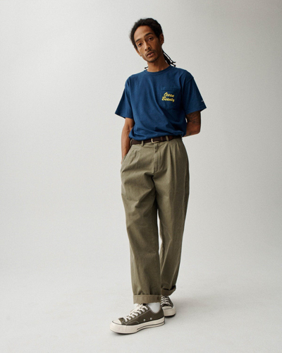 Pre-owned Noah Classic Double-pleat Herringbone Pant In Army