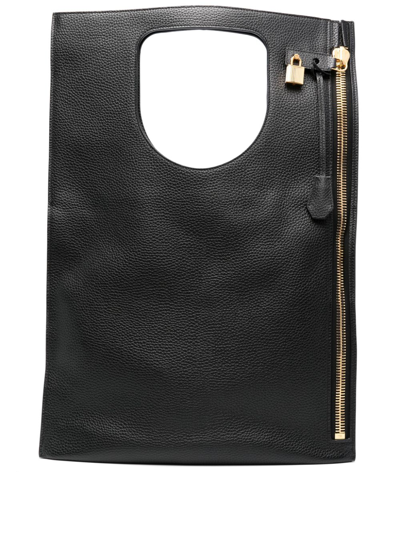 Tom Ford Alix Flat Zip Leather Shoulder Bag In Black