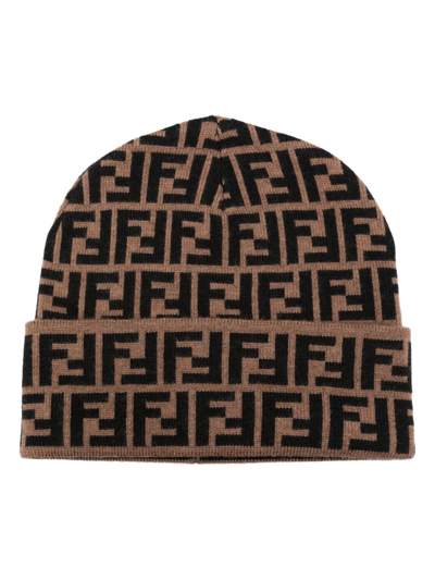 Fendi Beanie Hat In Brown