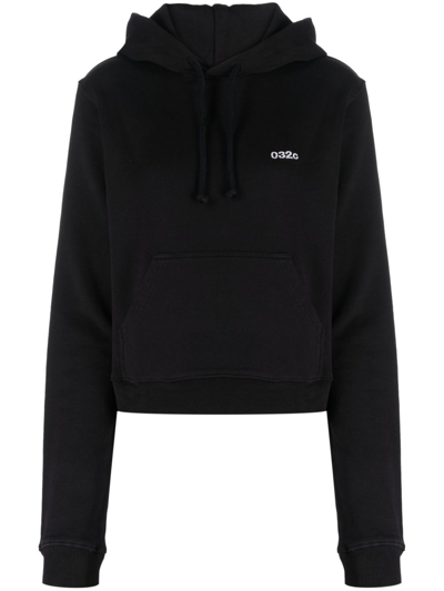 032c Toplayer Cotton Hoodie In Black