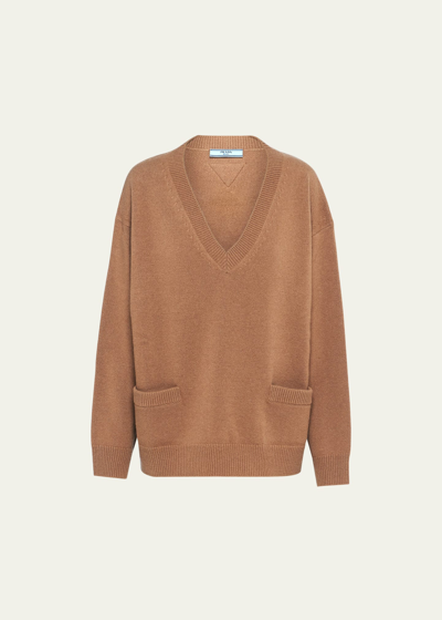 Prada Wool And Cashmere Jumper In Brown