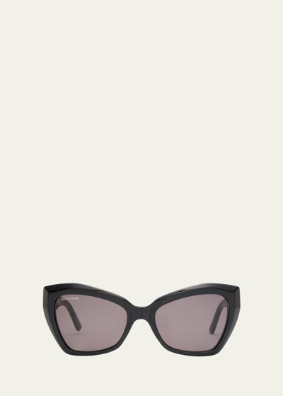 Balenciaga Monogram-plaque Butterfly Sunglasses In Shiny Solid Black