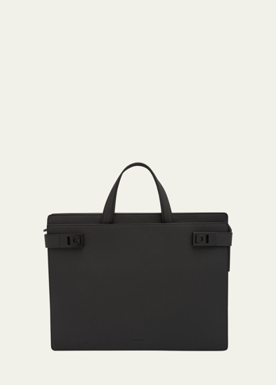 Ferragamo Men's Medium Leather Briefcase In Nero