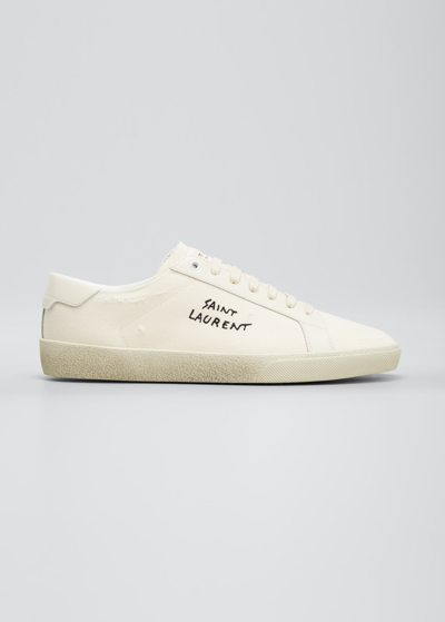 Saint Laurent Men's Sl/06 Canvas Embroidered Logo Sneakers In Cream