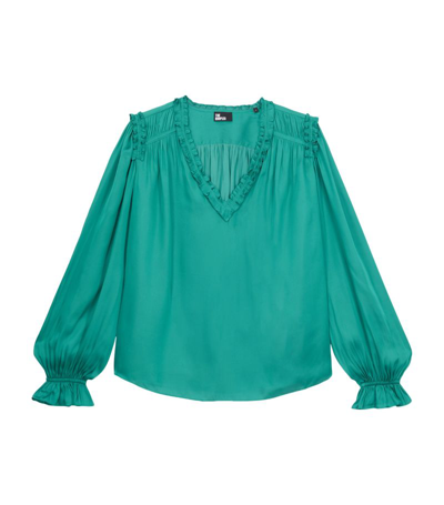 The Kooples Shirred V-neck Blouse In Green