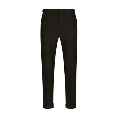 Dolce & Gabbana Stretch Wool Pants With Re-edition Label In Brown