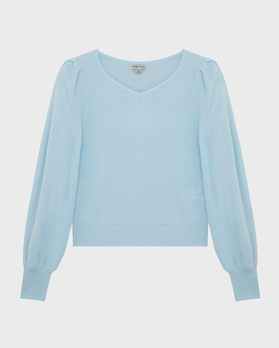 Habitual Girls' Open Back Puff Sleeve Sweater - Big Kid In Light Blue