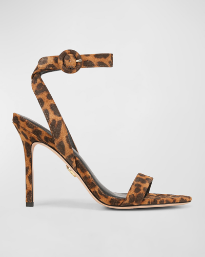 Veronica Beard Darcelle Leopard Ankle-strap Sandals In Caramel/black