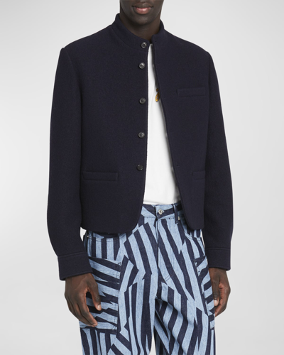 Kenzo Men's Wool Waistcoat Jacket In Midnight Blue