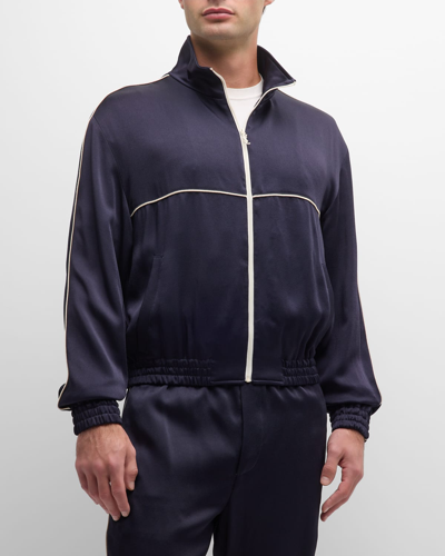 Saint Laurent Men's Retro Track Teddy Jacket In Navy