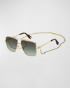 Marc Jacobs Chain Metal & Plastic Aviator Sunglasses In Gold Havn