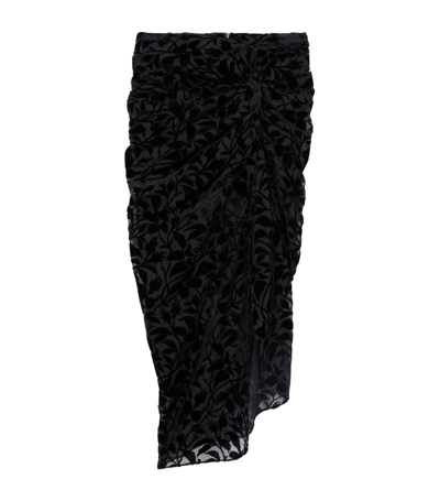 The Kooples Prickly Leaves Burnout Velvet Midi Skirt In Black