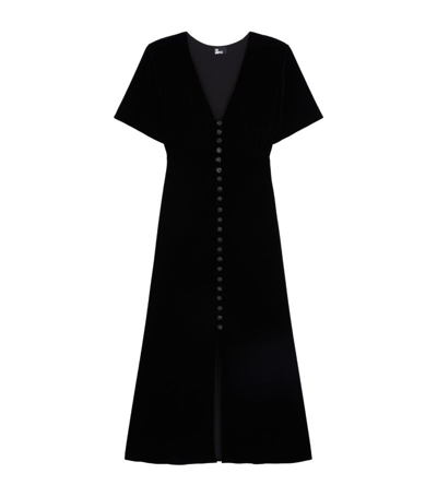 The Kooples Velvet Short Sleeve Midi Dress In Black