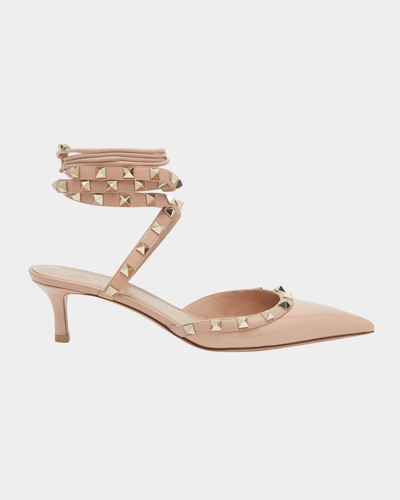 Valentino Garavani Rockstud Patent Gladiator Pumps In Beige