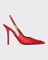 Versace Medusa Satin Slingback Pumps In 1r90v Scarlet-ver
