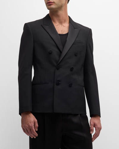 Saint Laurent Men's Double-breasted Wool Tuxedo Jacket In Nero