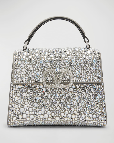 Valentino Garavani Vsling Mini Rhinestone Top-handle Bag In Silver