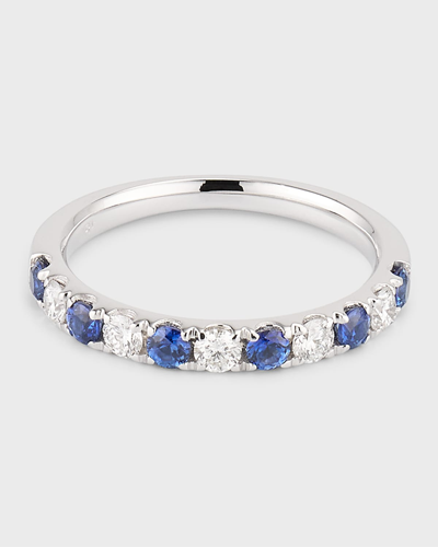 David Kord 18k White Gold Ring With 2.5mm Alternating Diamonds And Blue Sapphires